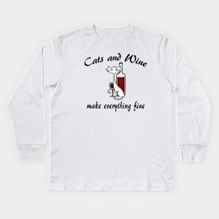 Cats and Wine Make Everything Fine Kids Long Sleeve T-Shirt